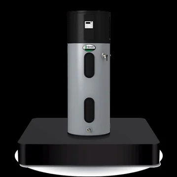 A tall, silver and black AO Smith water heater