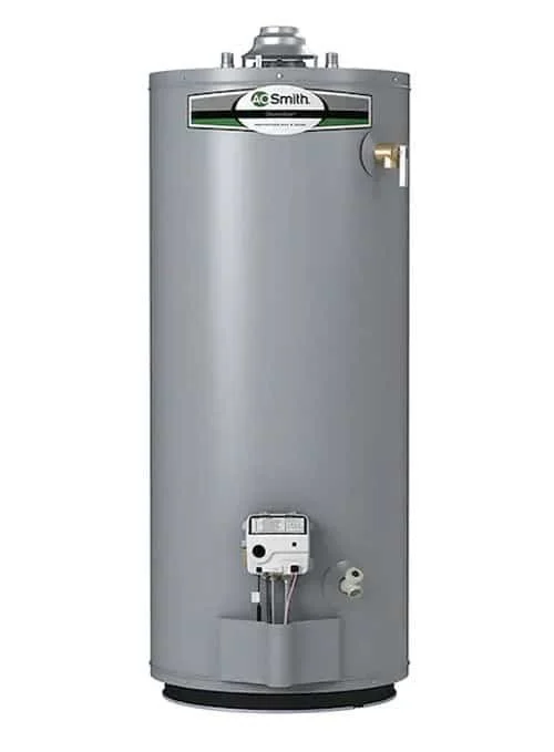 A grey electric water heater